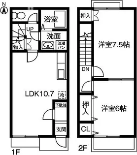 岐阜県大垣市万石3丁目【テラスハウス】の間取り
