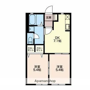 ウィングⅡ B【1階】の間取り
