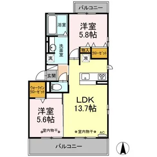 ハピネス田神駅前【2階】の間取り
