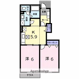 フォンターナサノD【103号室】の間取り
