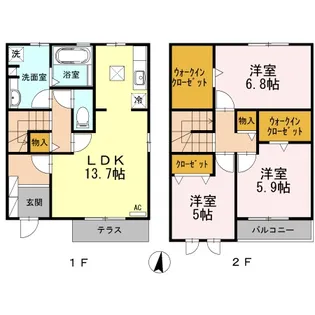 静岡県駿東郡清水町湯川165-5【テラスハウス】の間取り