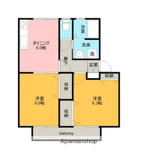 はっぴーはうす B棟【206号室】の間取り