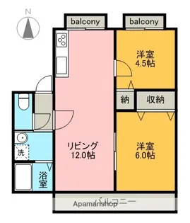 フルーツウッズⅠ,Ⅱ,Ⅲ【Ⅱ201号室】の間取り