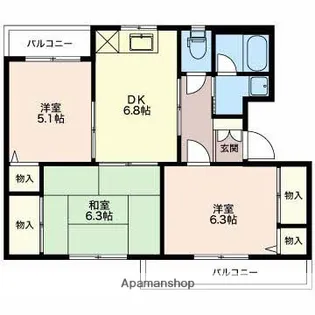 グランメール千本B【3階】の間取り
