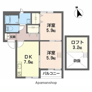 ルナハイム一本松【202号室】の間取り
