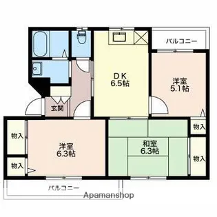 グランメール千本C【3階】の間取り