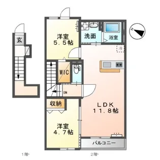 ムーンローズ香貫(アパート)【2階】の間取り
