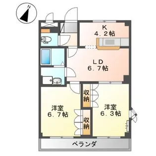 ツインヒルズ弐番館【2階】の間取り