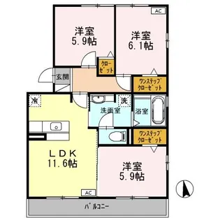 セジュール・ベル【3階】の間取り