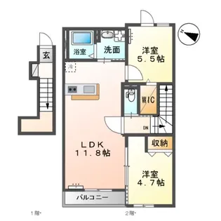 ムーンローズ香貫(アパート)【2階】の間取り