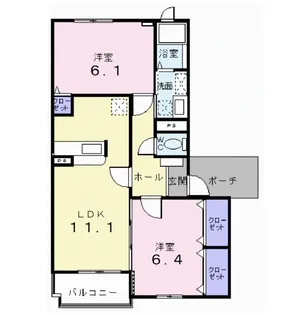 ユンヌバーグB【2階】の間取り