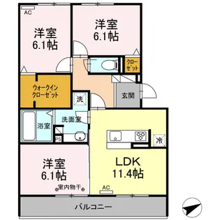 グリーンコート B棟【3階】の間取り