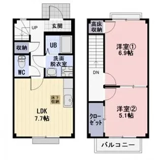 静岡県藤枝市下当間【テラスハウス】の間取り