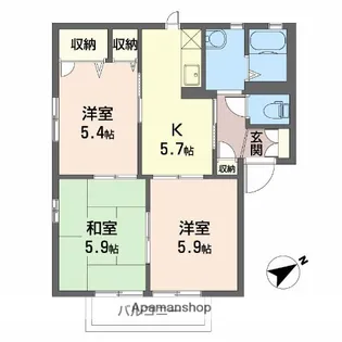 サンハイツ富士岡B【203号室】の間取り