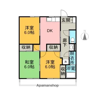 ソワサント三室【2-E号室】の間取り