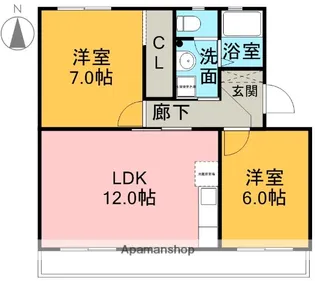 ルミエール中里【102号室】の間取り