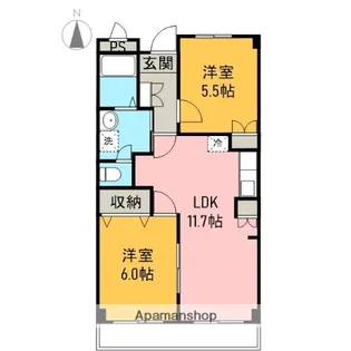 ルシェンテ瓜島【105号室】の間取り