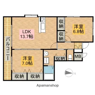 カーサ大平台Ⅰ【2階】の間取り
