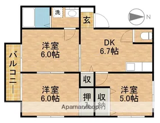 グランデハイツ河輪B【2階】の間取り