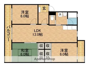 大五ヒル【1B号室】の間取り