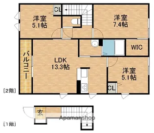 サンライトB【202号室】の間取り