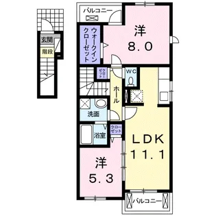 ヴィラ・ハナミズキ Ⅱ【2階】の間取り