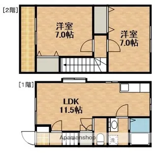 静岡県浜松市中央区高丘東5丁目【テラスハウス】の間取り