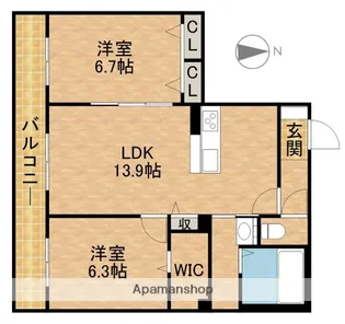 クラウン高林【3階】の間取り