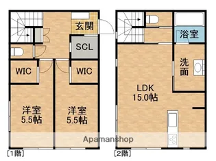 静岡県浜松市中央区曳馬5丁目【テラスハウス】の間取り