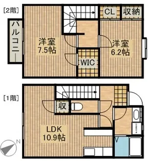 静岡県浜松市浜名区染地台3丁目【テラスハウス】の間取り