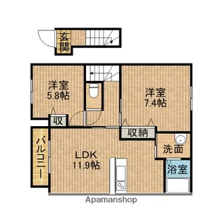 アプリコットハウスB【2階】の間取り