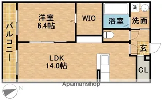 田畑ハイツ上の段【1C号室】の間取り