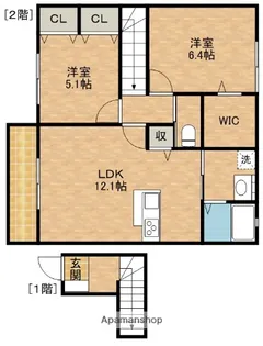 グラングレースE【2階】の間取り