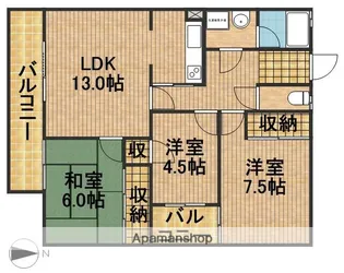 シャトー蜆塚Ⅰ【1階】の間取り