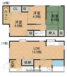 静岡県浜松市中央区上浅田2丁目【テラスハウス】の間取り