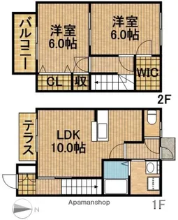 静岡県浜松市中央区半田山4丁目【テラスハウス】の間取り