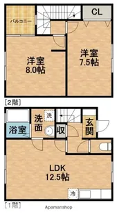 静岡県浜松市中央区初生町【テラスハウス】の間取り