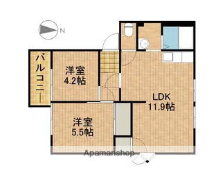 2LDKの間取り画像