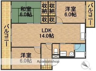 大五ヒル【2A号室】の間取り