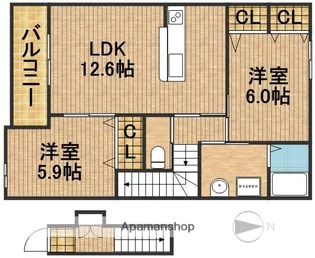 2LDKの間取り画像