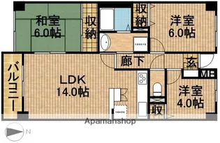 パークビュー四ツ池【10階】の間取り