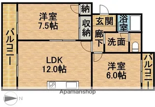 2LDKの間取り画像
