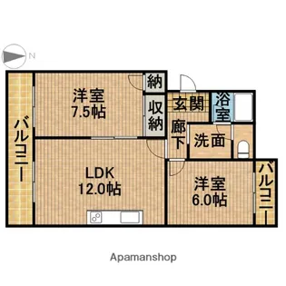 2LDKの間取り画像