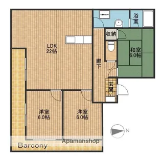 パークレーン和地山【E1号室】の間取り
