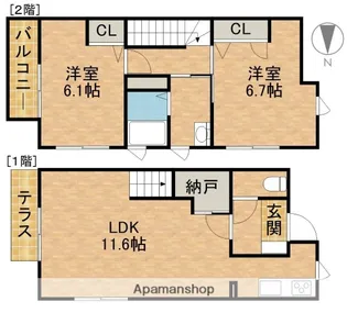 静岡県浜松市浜名区細江町気賀【テラスハウス】の間取り
