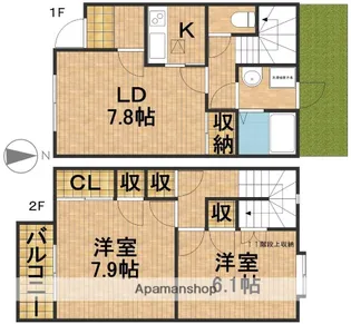 静岡県磐田市上大之郷【テラスハウス】の間取り