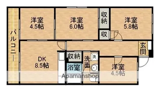 小名川ハイツ谷上Ⅱ【105号室】の間取り