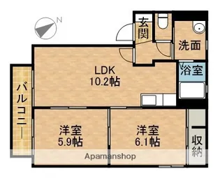ハイツカモ2【2階】の間取り