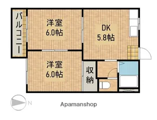 メゾン谷上B【206号室】の間取り