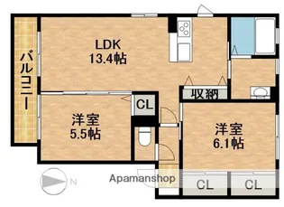 ル・アンフレB【101号室】の間取り